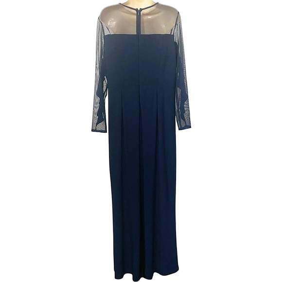 R&M Richards NWT Wide Leg Jumpsuit Ruffle Illusion Mesh Navy Plus Size Petite - Picture 2 of 15